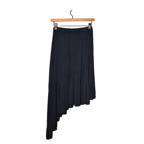 GO COUTURE NEW $128‎ Navy Pull-On Asymmetrical Hem Midi Skirt Medium - Picture 2 of 3